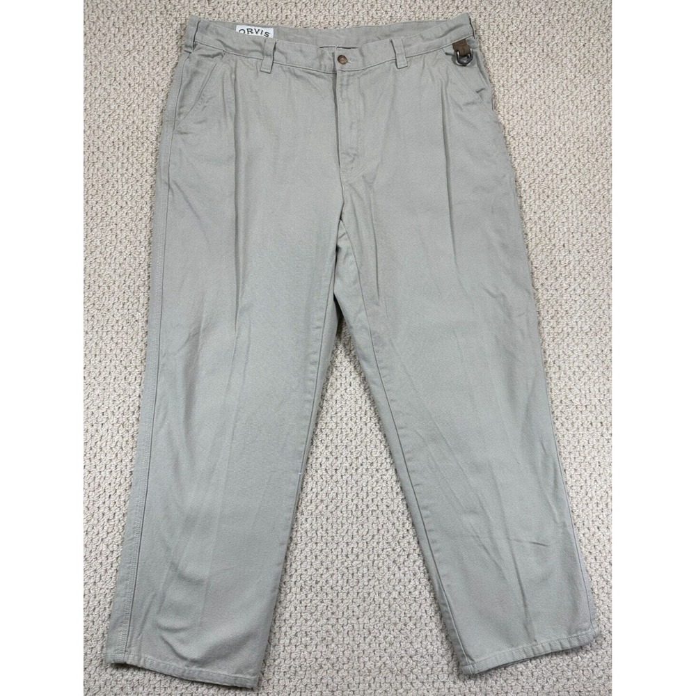 Orvis Pants Mens 38x30 Beige Khaki Heavyweight Canvas Field Chino Flat Front